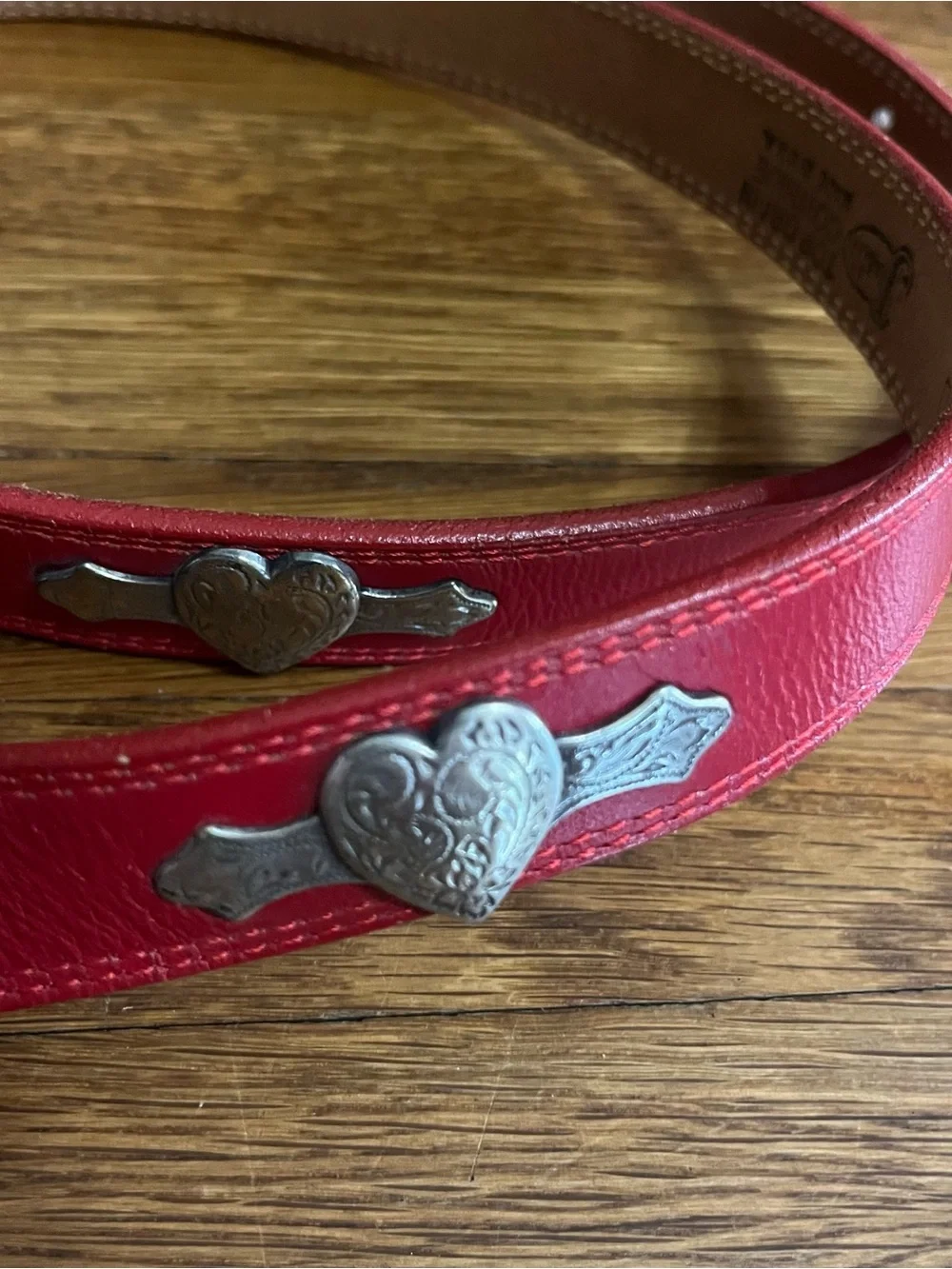 Justin red leather belt 525rd womens vintage silver hearts western 30